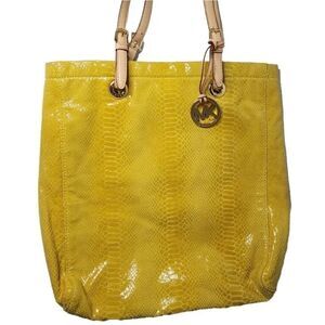 MICHAEL KORS Mustard yellow Reptile Snake Print Shoulder Tote Purse Bag See Pics